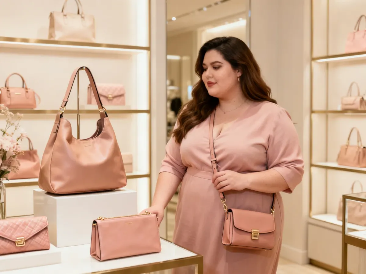 Kobieta plus size wybierająca torebkę w butiku