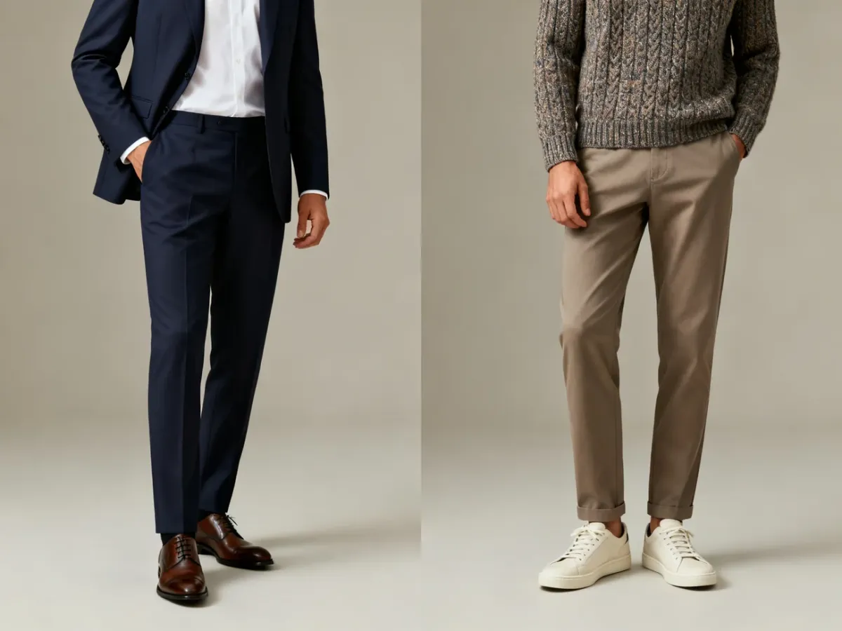 Porównanie formalnego garnituru i eleganckiego stroju nieformalnego