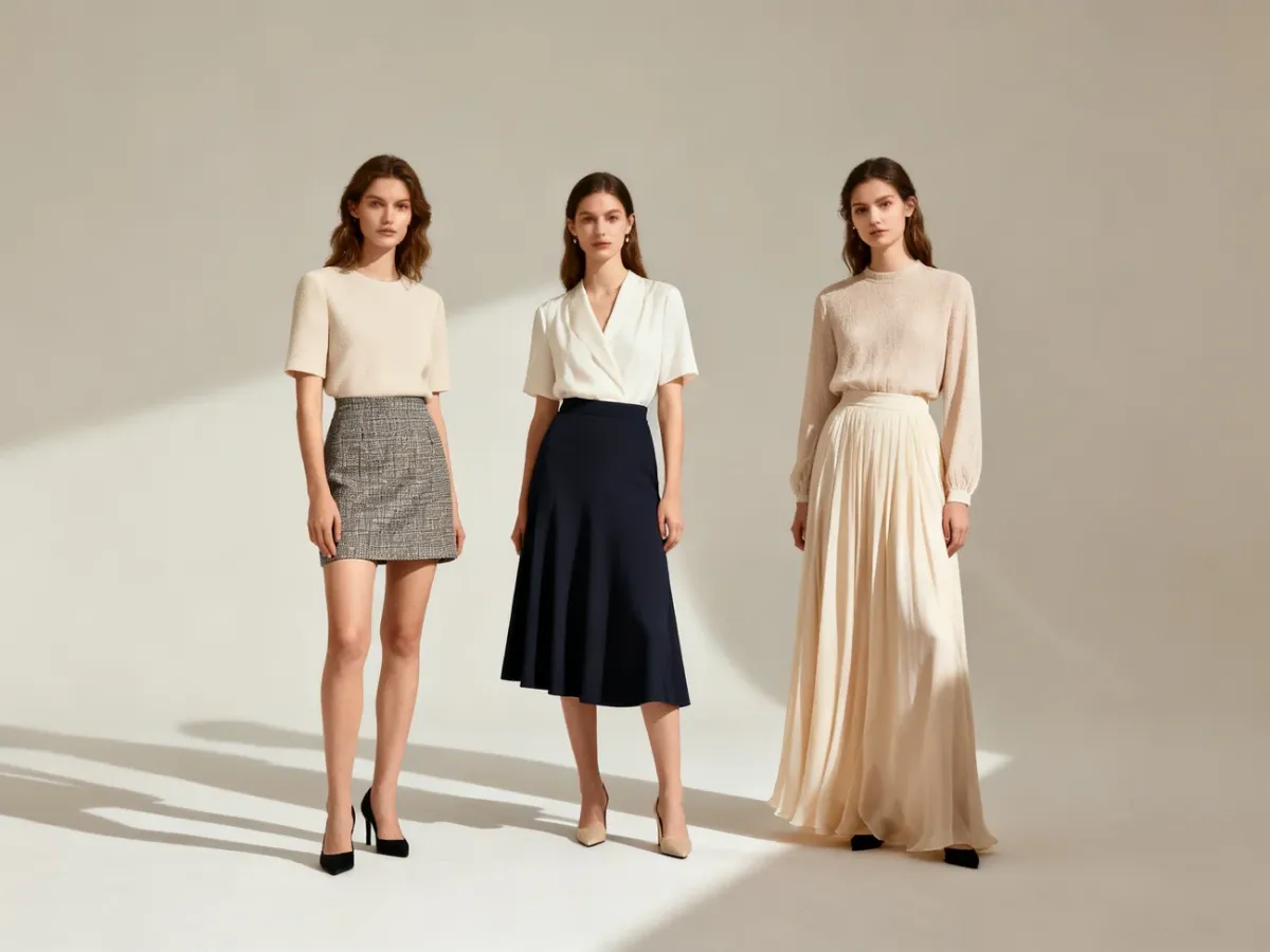 Trzy stylizacje z modnymi spódnicami mini, midi i maxi