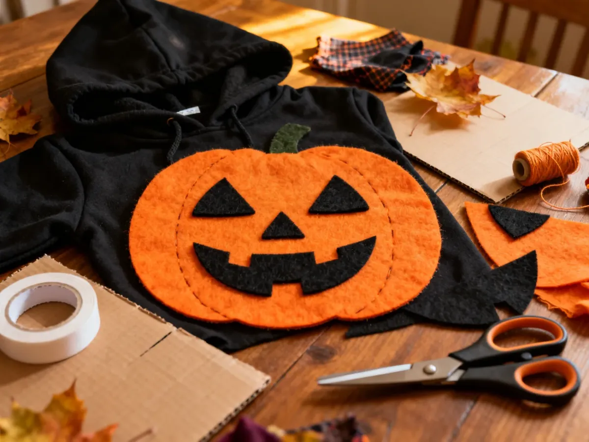 Materiały i ubrania przygotowane do wykonania domowego stroju na Halloween