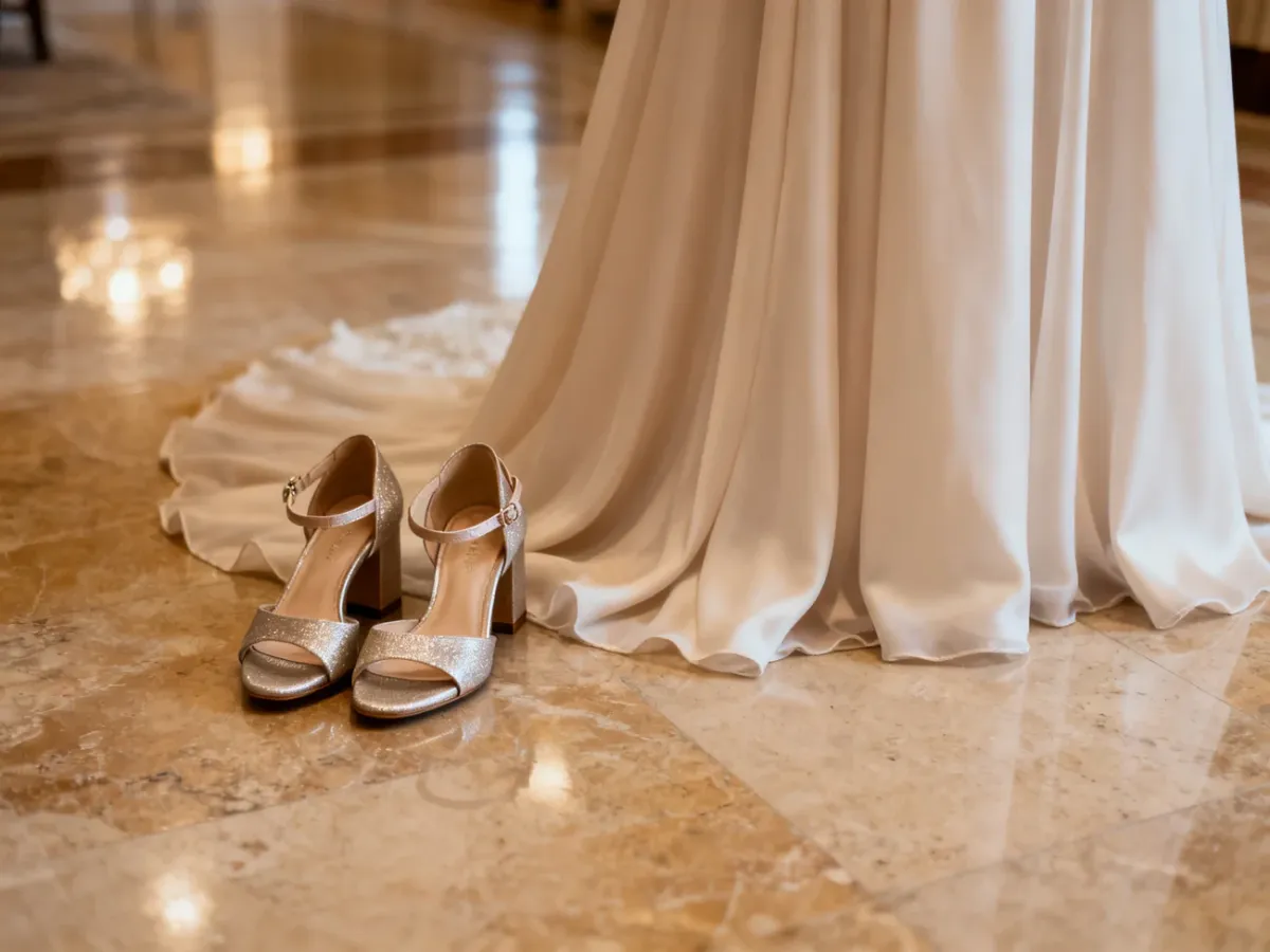 Eleganckie buty na stabilnym obcasie przy długiej sukience
