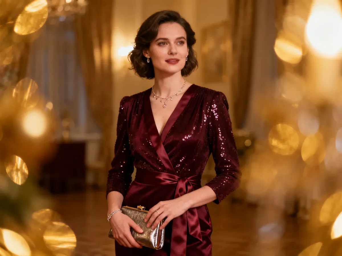 Elegancka stylizacja na andrzejkowy wieczór w głębokim bordowym kolorze
