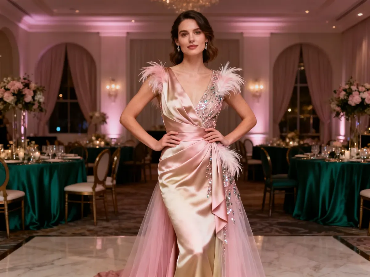 Elegancka stylizacja gościa weselnego w modnej sukience z efektownymi detalami