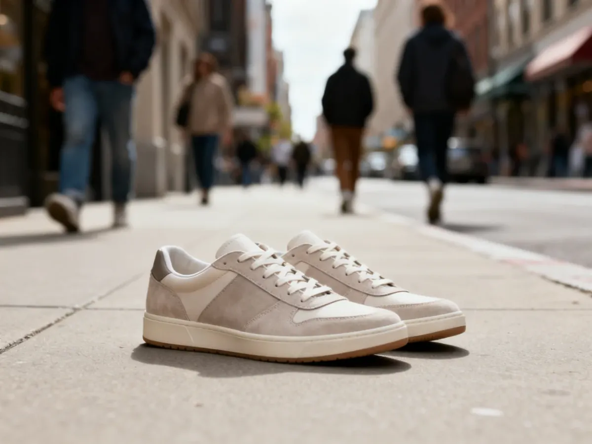Uniwersalne sneakersy lifestyle na miejskim chodniku