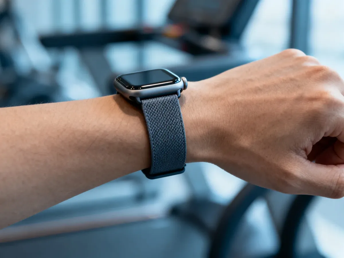 Smartwatch securely fitted on a wrist during a heart-rate measurement