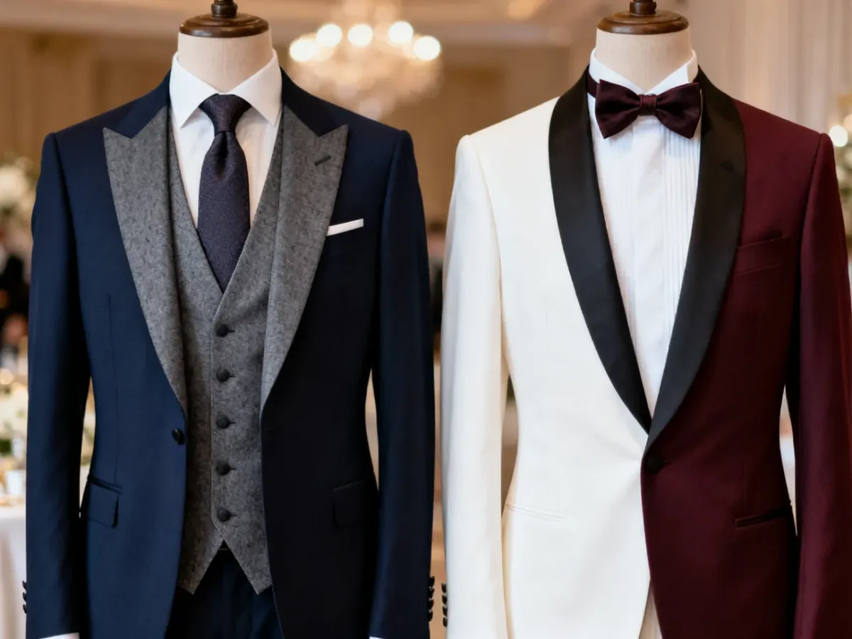 Dwa eleganckie zestawy formalne z krawatem i muszką